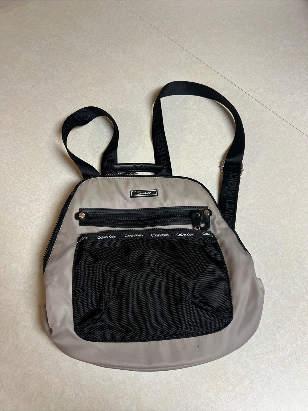 Calvin Klein Two-Tone Beige & Black Nylon Backpack